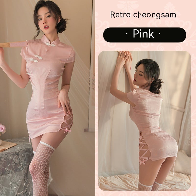 Vintage Jacquard Sexy Qipao Temptation Pajamas