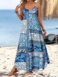 Spring Summer Women's Vacation Style Printed Casual V-Neck Strap Loose Dress