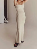 Solid Strapless Knitted Maxi Dress Women Sleeveless Backless Bodycon Dresses  Summer Lady Sexy Streetwear Robe