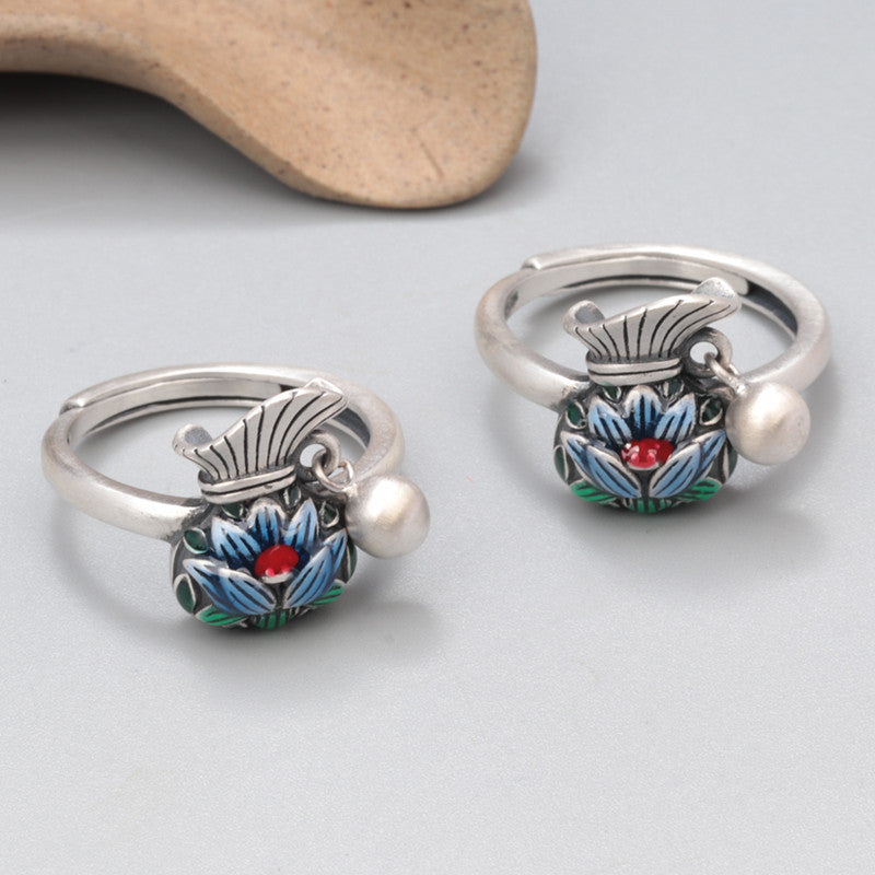S925 Sterling Silver Vintage Lotus Purse Drip Ring
