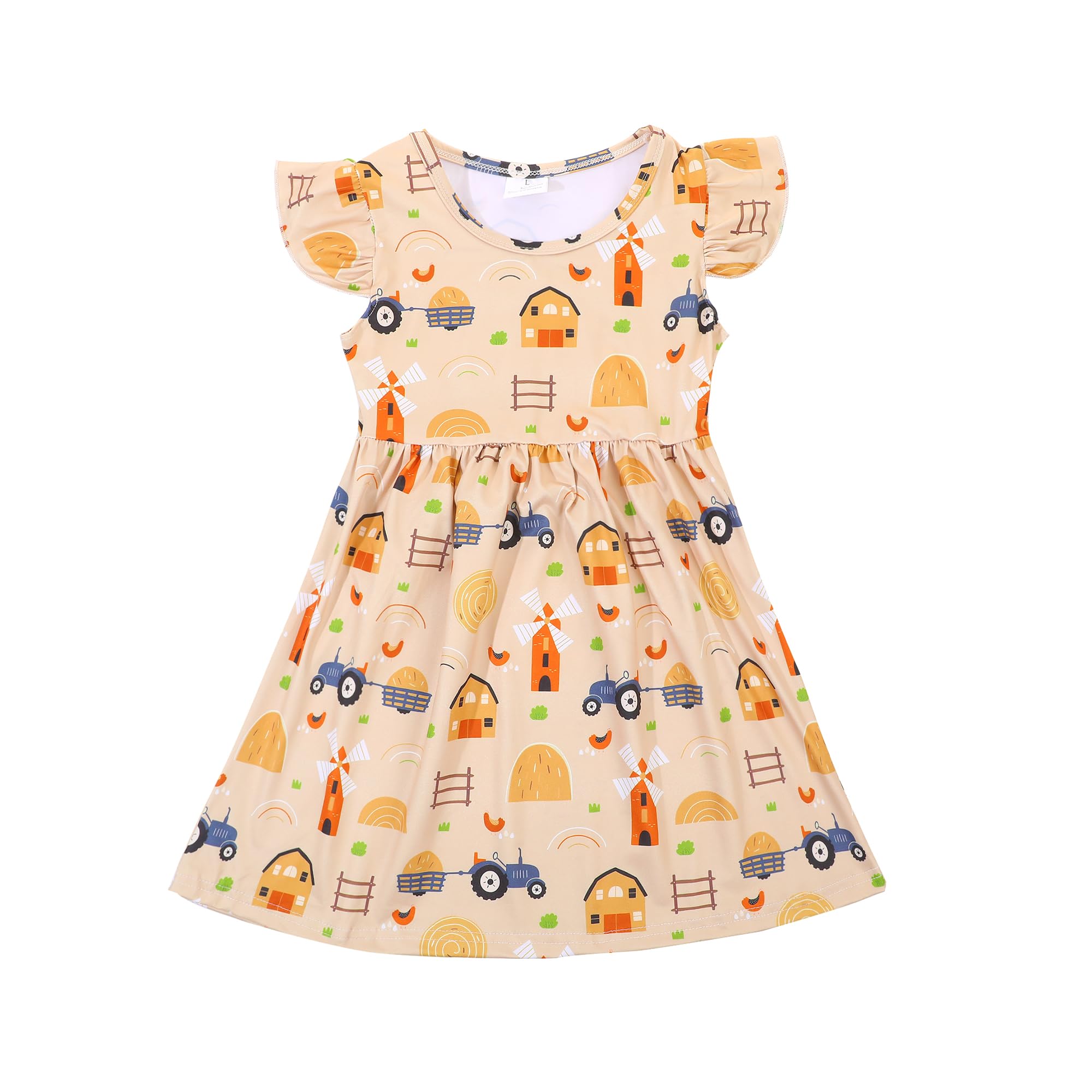 nebljgo Toddler Girls Cute Dog Printed Dresses Ruffle Bottom Flutter Sleeve Apparel 4-5T