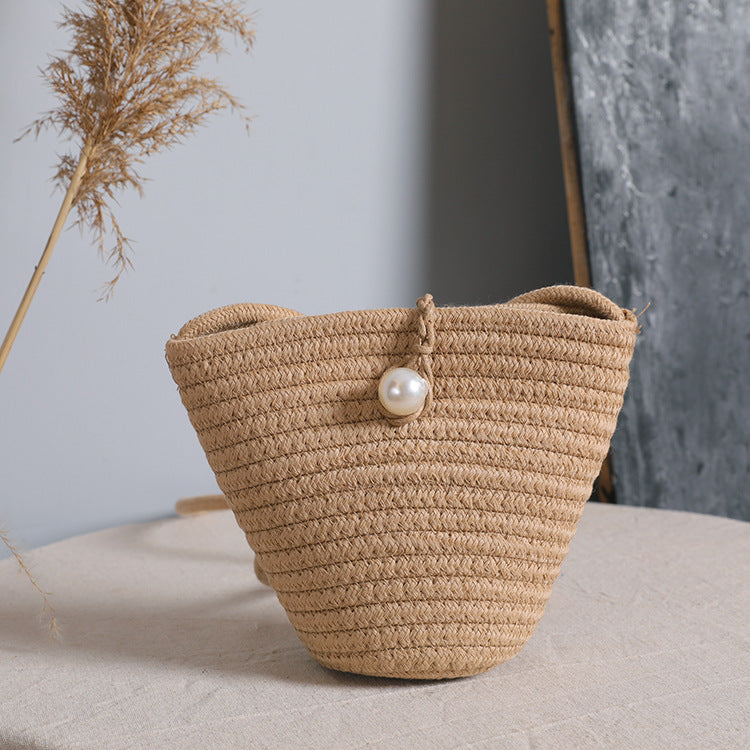 Small Coin Purse Pearl Straw Woven Shoulder Bag