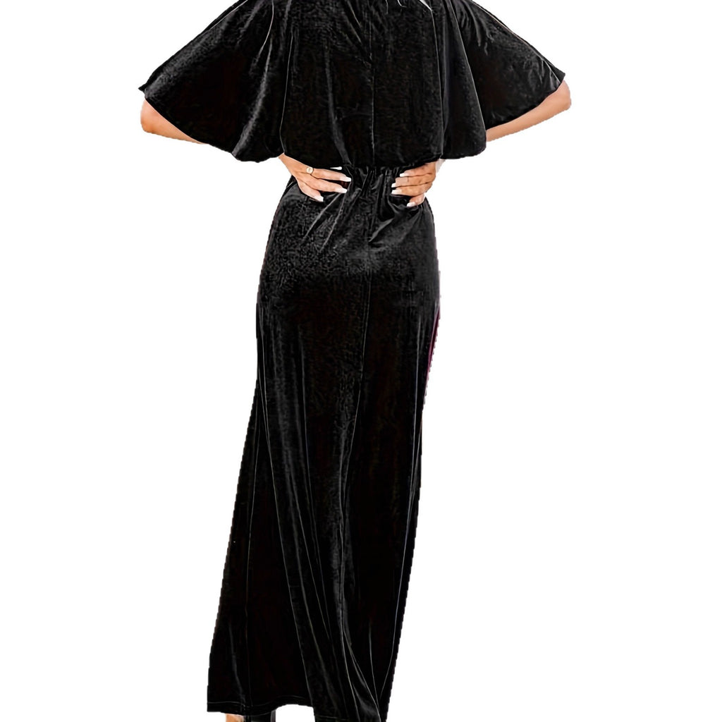 Romantic New Spring Summer Short Sleeve Sexy Elegant Velvet Round Neck Dress with Fashion 3D Decoration