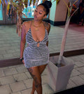 Fashion Sexy Stripe Wrap Mini Dress for Women Summer Casual Style
