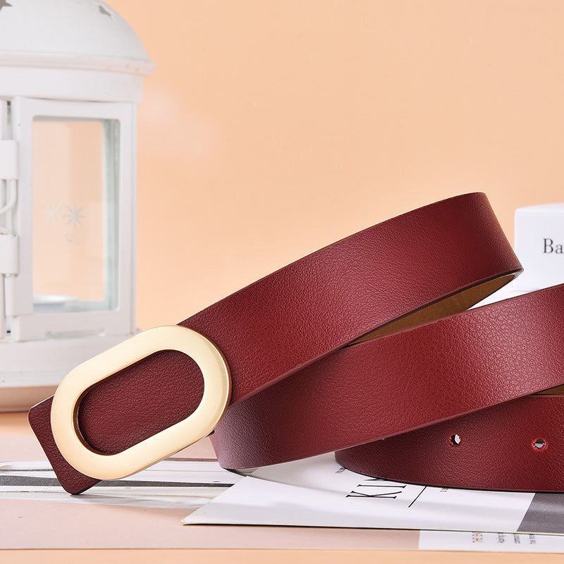 Stylish Oval Buckle Women's Belt for Dresses and Jeans