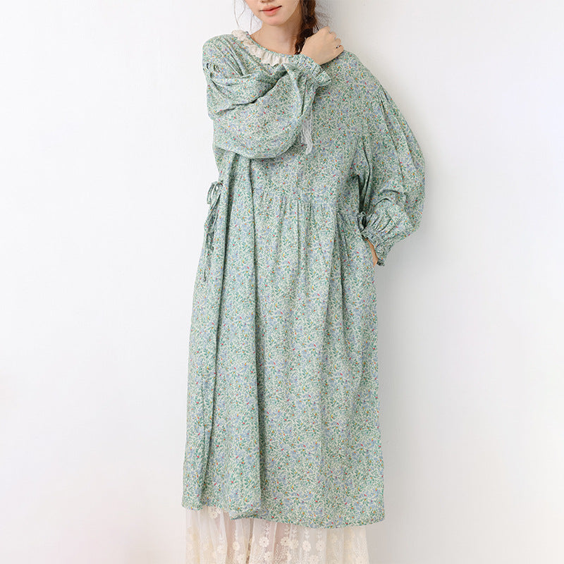 Floral drawstring long sleeved dress