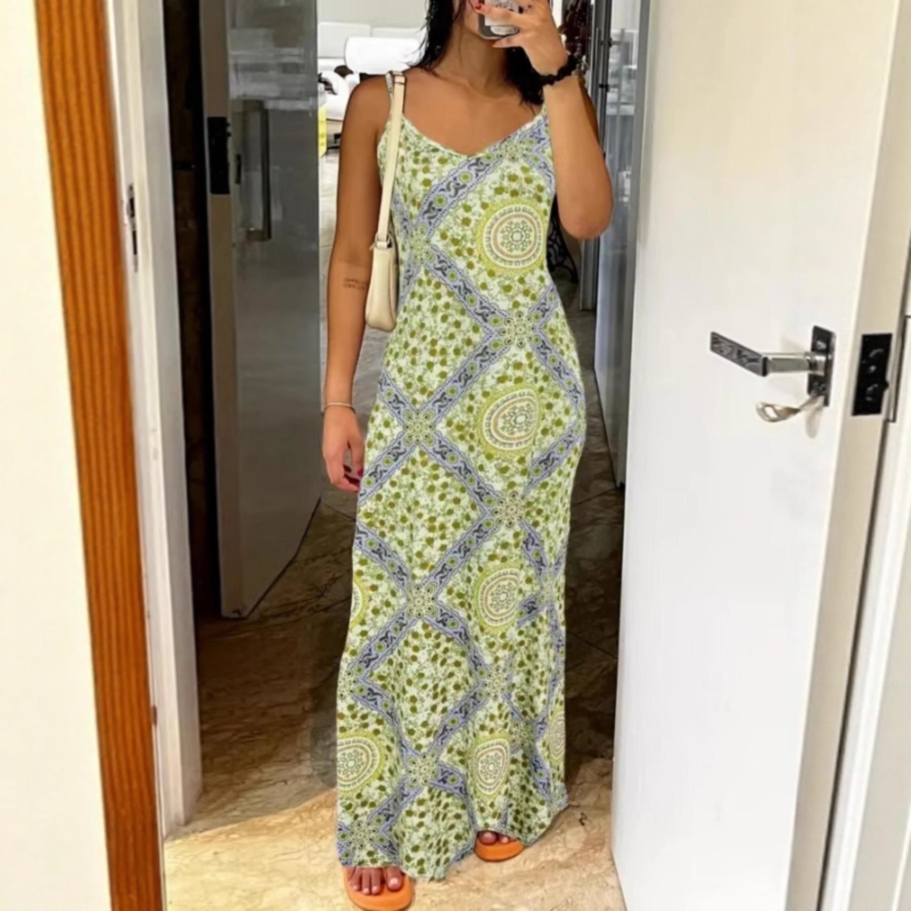 Printed Strapless Backless Maxi Dress