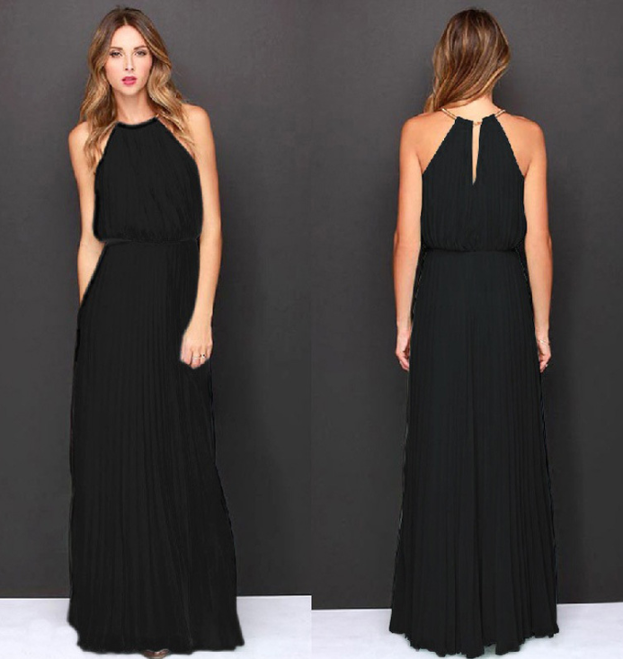 Pleated Sexy Dress, Sleeveless Evening Gown