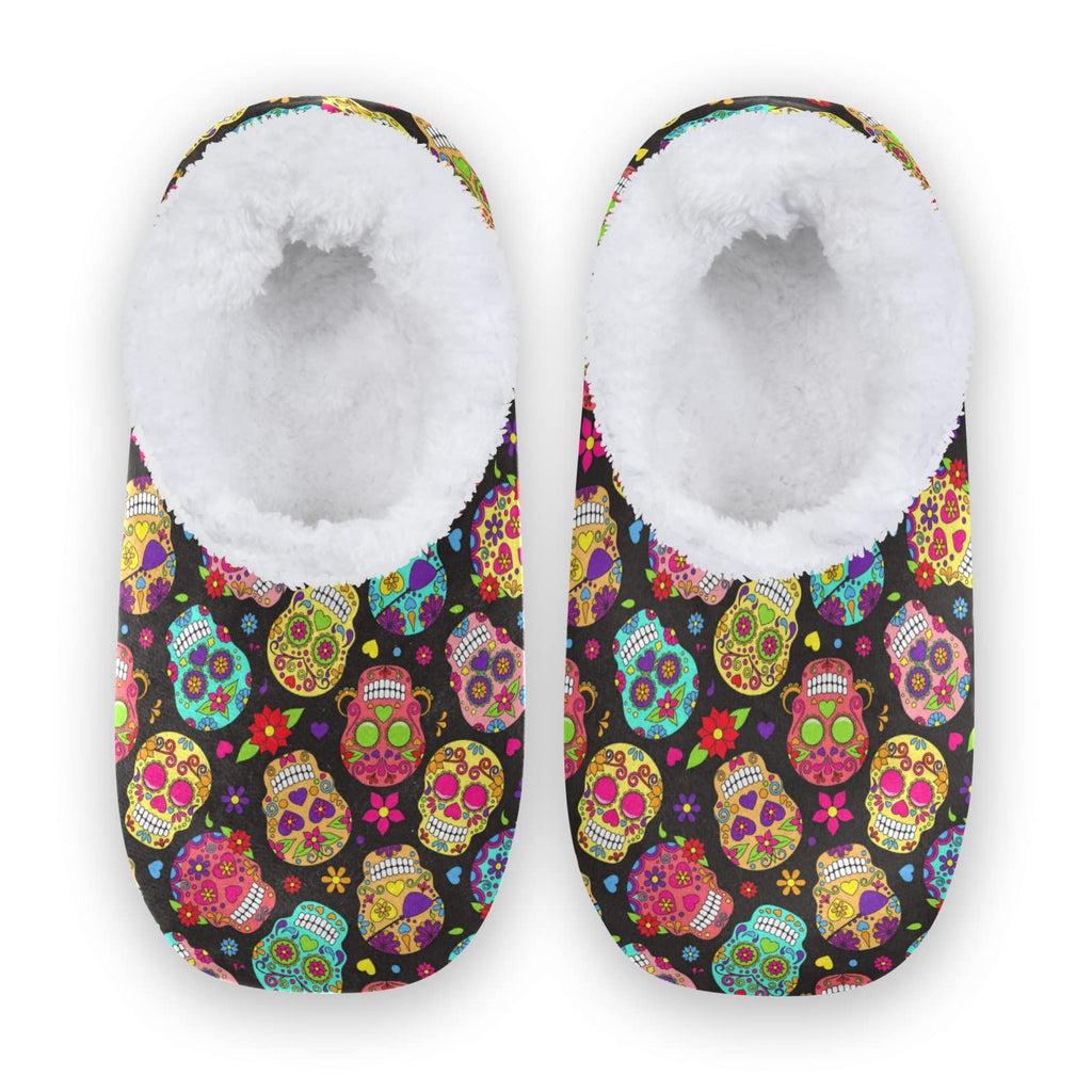 Umidedor Sugar Skull House Slippers Fuzzy Memory Foam Soft Slipper Socks for Woman Men