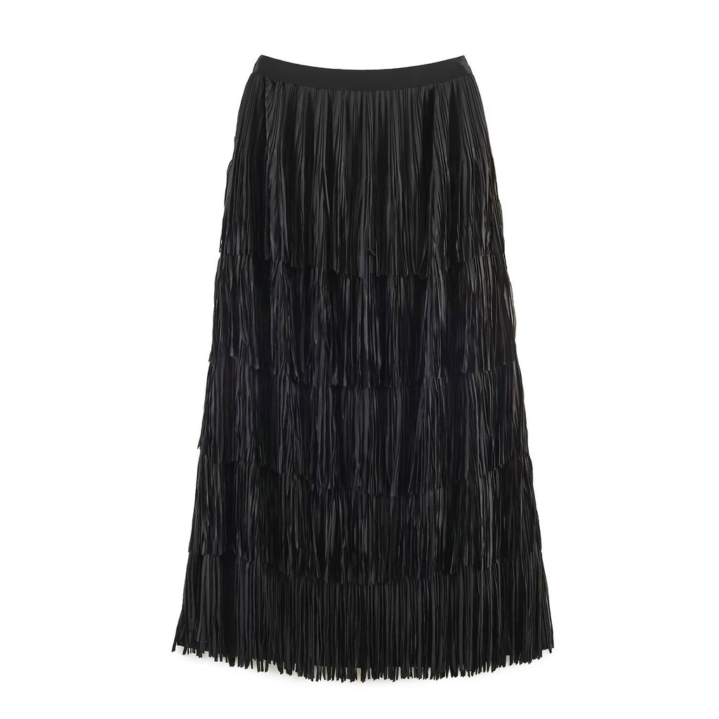 Street handmade tassel elastic waist skirt