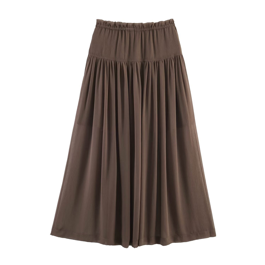 Mushroom edge drawstring chiffon long skirt with large swing