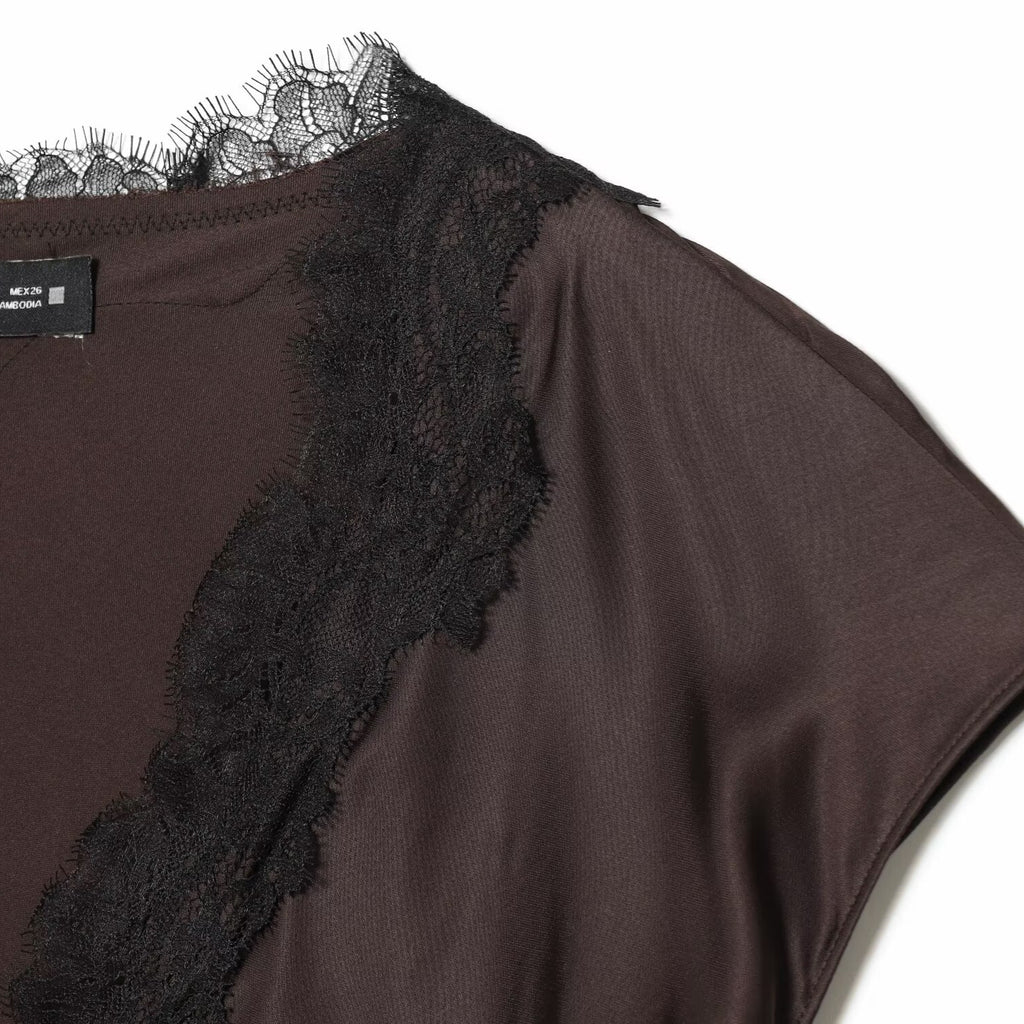Elegant V-neck short sleeved lace patchwork dress