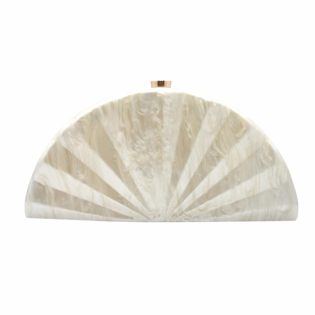 PENGZHI Women Fan Shell Acrylic Clutch Purse Marble Evening Bag Unique Handbag Cute Shell Clutch Wedding Purse for Party Cocktail White