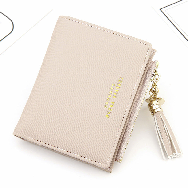 Cross Pattern Tassel Coin Purse with Zipper Closure