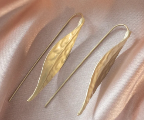 18K Gold-Plated Long Leaf Earrings for Evening Dresses (Pair)