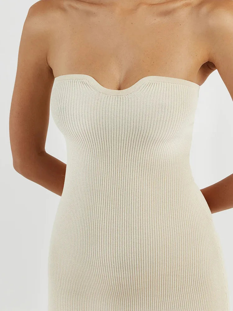 Solid Strapless Knitted Maxi Dress Women Sleeveless Backless Bodycon Dresses  Summer Lady Sexy Streetwear Robe