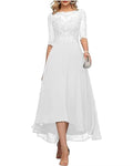 Mother of The Bride Dresses White Lace Appliques Beaded Tea Length Formal Evening Gowns