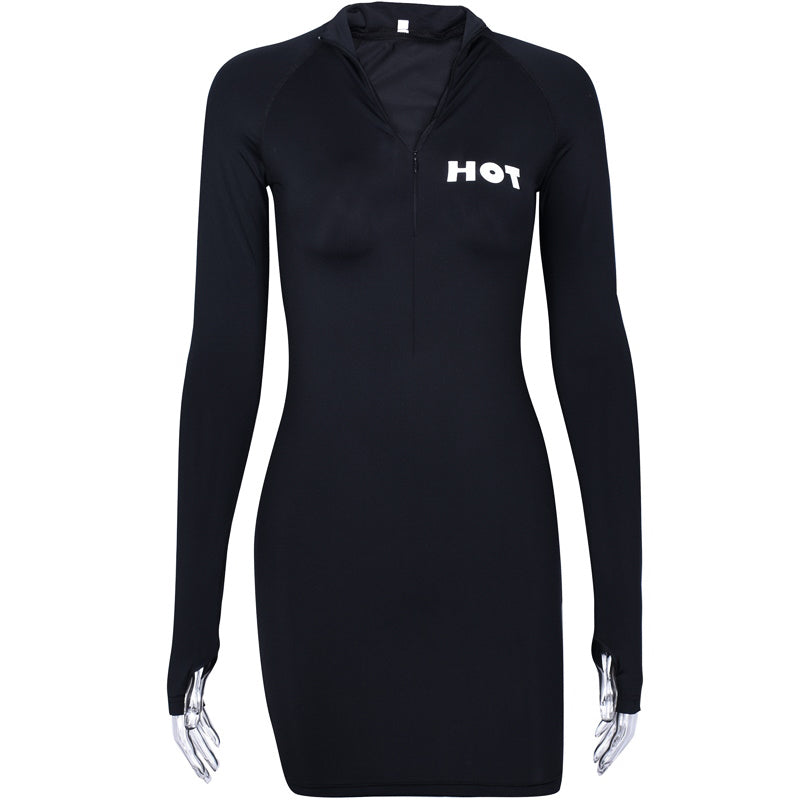 Sexy Zip Collar Long Sleeve Dress