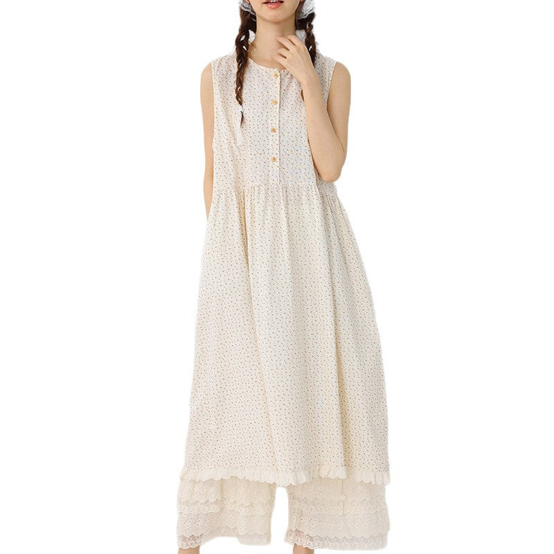 Loose floral round neck sleeveless vest dress