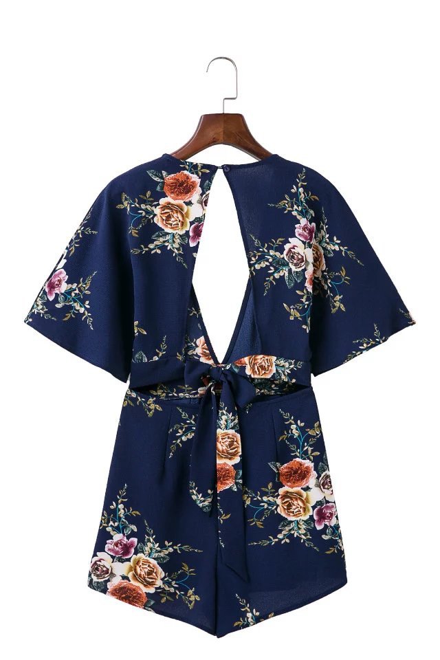 Floral Print Sexy Backless Jumpsuit