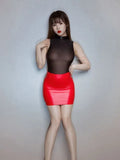 Sexy Transparent PU Mesh Patchwork Mini Dress