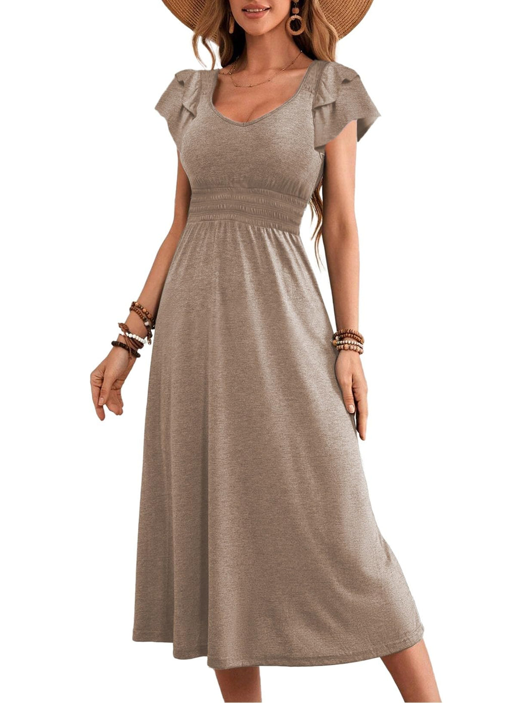 Dokotoo Spring Dresses for Women Casual 2024 Summer Fashion Wedding Guest Boho Dress Cocktail Flowy Midi Maxi Dresses Ruffle Sleeve Womens Cruise Outfits Resort Wear Womens Dresses