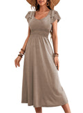 Dokotoo Spring Dresses for Women Casual 2024 Summer Fashion Wedding Guest Boho Dress Cocktail Flowy Midi Maxi Dresses Ruffle Sleeve Womens Cruise Outfits Resort Wear Womens Dresses