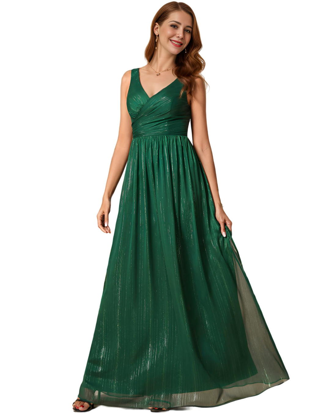 Ever-Pretty Womens Trendy Glitter A Line Pleated Long Party Dresses Dark Green US14