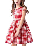 KYMIDY Girls Casual Dress Short Sleeve Buffalo Check Red White Plaid Dresses for Kids6 Years