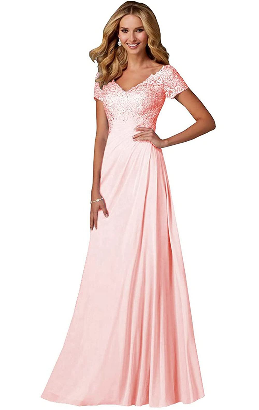 Chiffon Mother Bride Dresses for Wedding Laces Applique Mother of The Birde Dresses Aline Blush Pink-2
