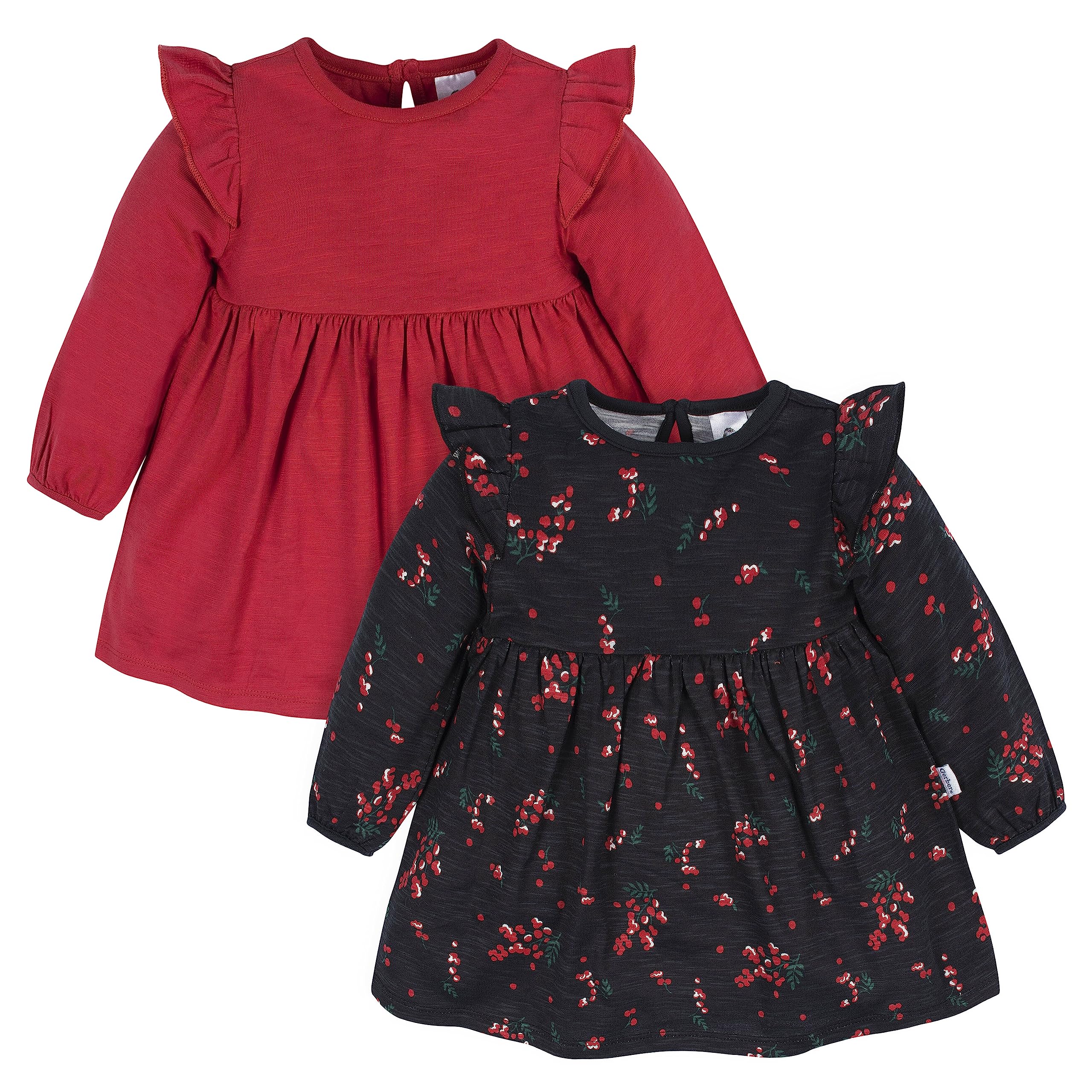 Gerber Baby Girls Toddler 2-Pack Long Sleeve Dresses Black Holly Berries 5T
