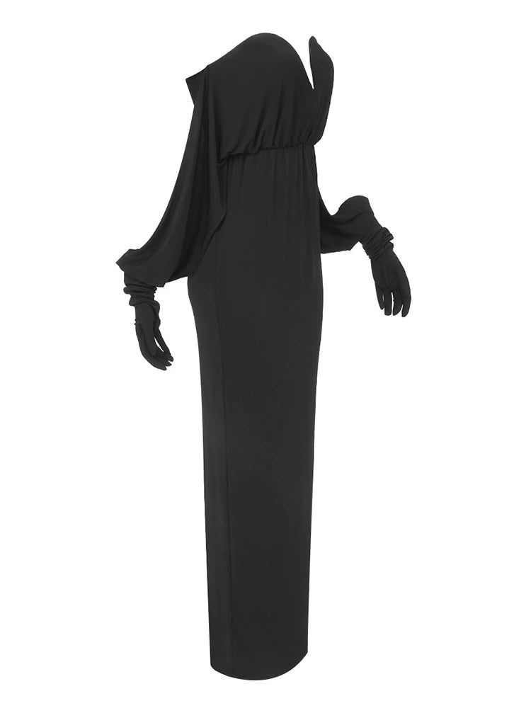 Solid Patchwork Glove Elegant Dresses For Women Strapless Half Sleeve High Waist Backless Sexy Dress Female Fashion