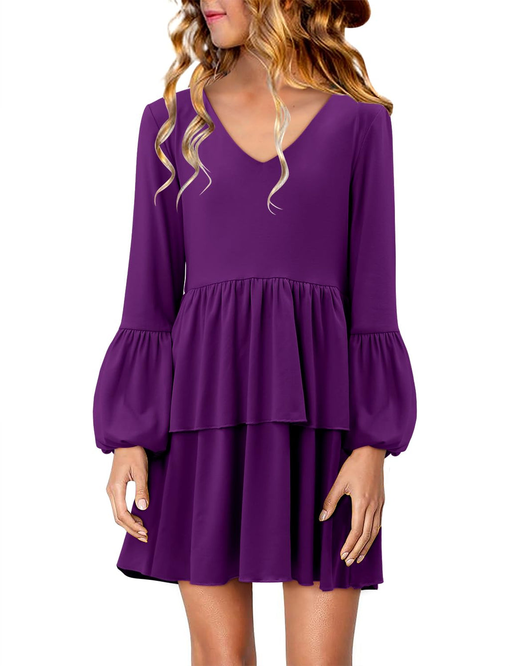 storeofbaby Purple Dress for Girls Casual Long Sleeve Elastic Waist Dresses Purple 8-9 Years