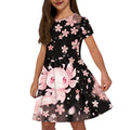 Uourmeti Axolotl Cherry Blossom Kids Casual A Line Dresses for Girls 5-6 Summer Twirly Dress Crewneck Midi Dress Party Dance Dress Knee Length Toddler Princess Dresses