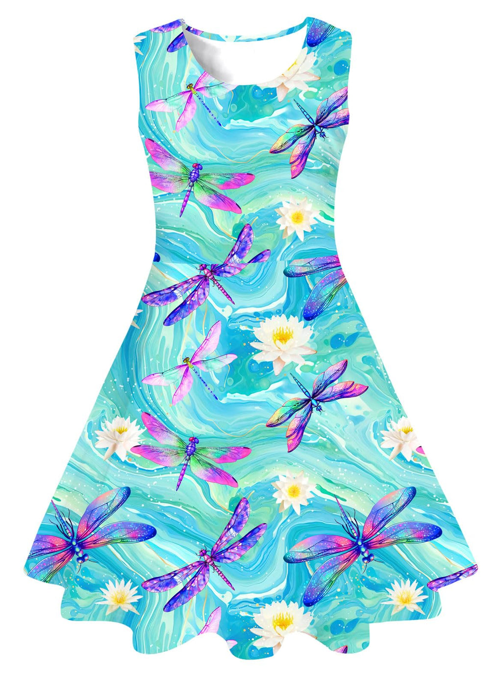 Floral Animal Dresses for Girls Kids Casual Tank/Skater Dress Aqua Aquamarine Teal Birthday Gifts