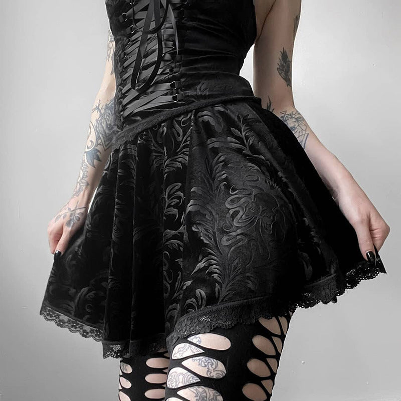 Korean Velvet Print Slim Sexy Skirt