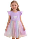 Toddler Girls Tutu Summer Dresses Short Sleeve Birthday Party Tulle Dresses for Girl Purple 4-5T