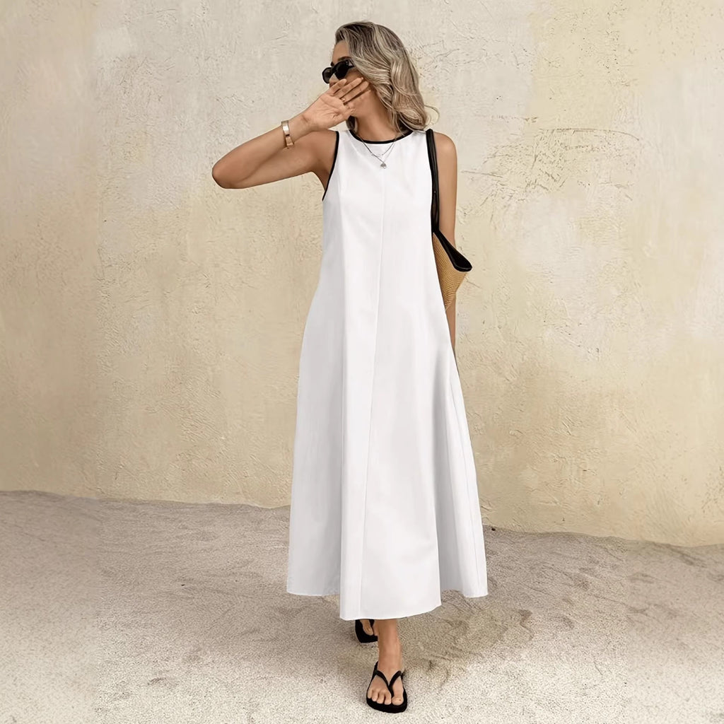 New popular solid color summer new vest long dress