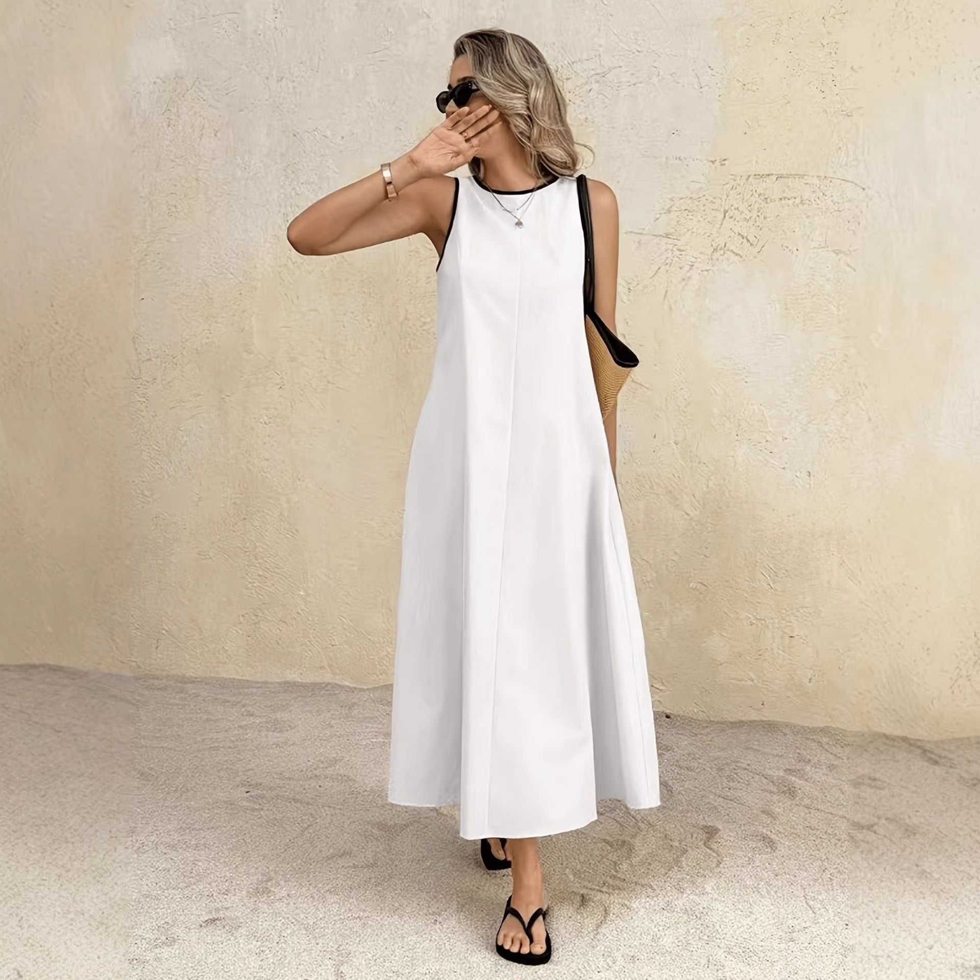 New popular solid color summer new vest long dress