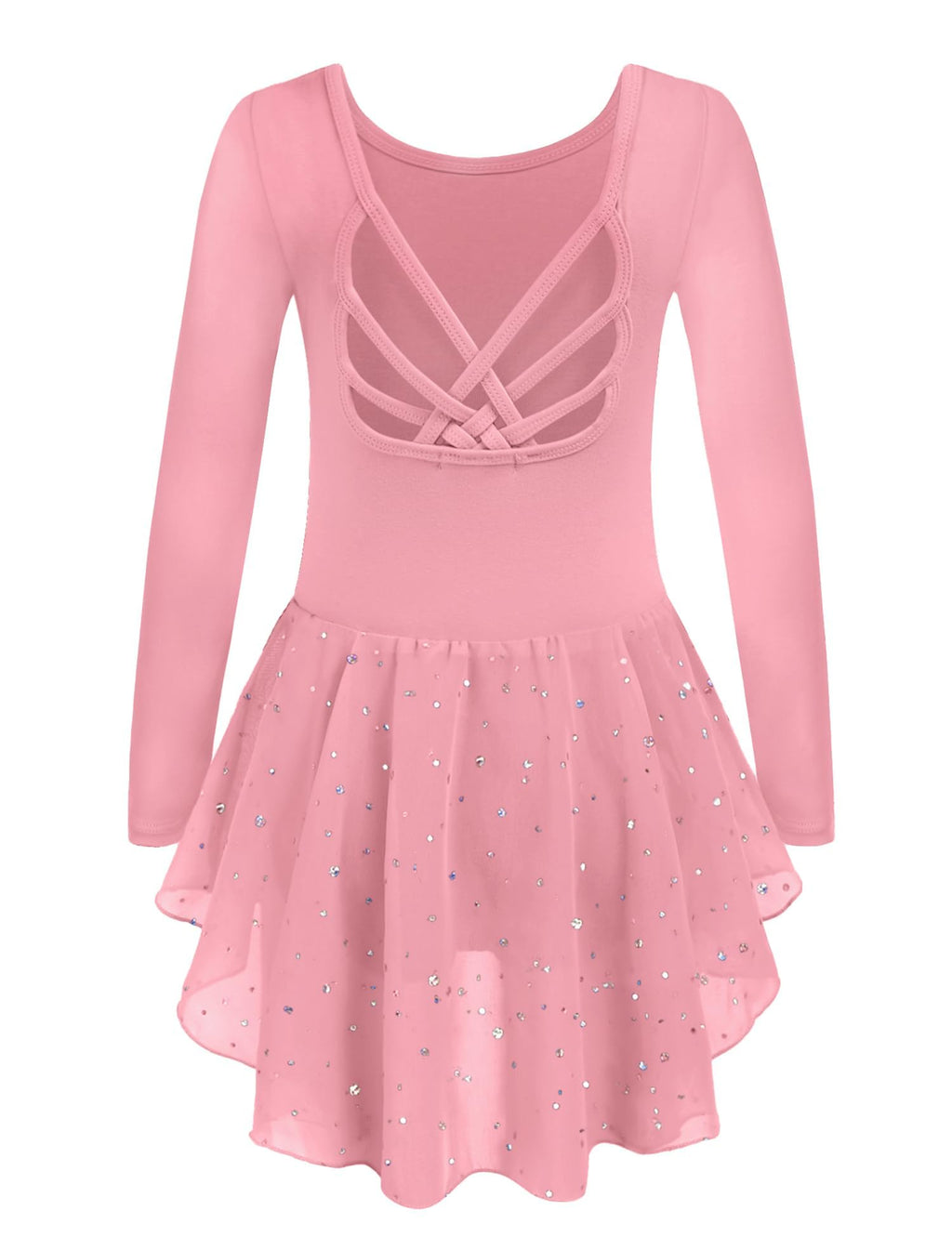 Arshiner Girls Long Sleeve Ballet Leotards with Shinny Skirts Criss-Cross Back Dance Dresses