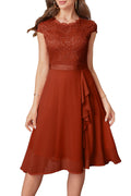 Womens Cocktail Dresses for Women Evening Party Tea Party Dresses for Women 2024 Wedding Guest Dress Black Prom Semi Formal Dress Elegant Lace Silk Bridal Shower Dress for Women Rust Brown XL