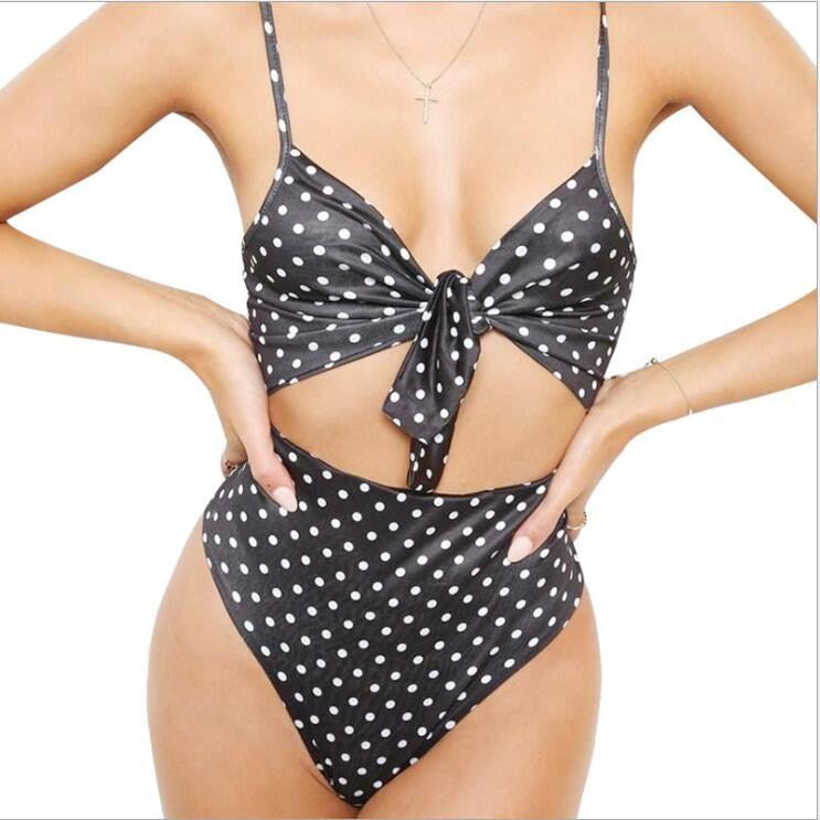 Sexy Backless Bow Print Swimsuit