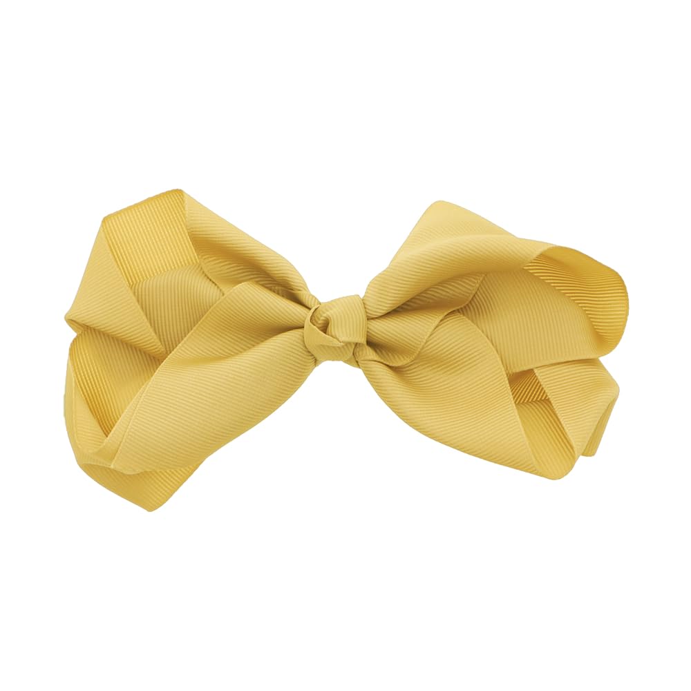 5.5 Inch Grosgrain Hair Bow Clip For Woman And Girls (Gold)