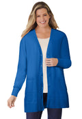 Woman Within Womens Plus Size Perfect Longer-Length Cotton Cardigan - 3X Bright Cobalt