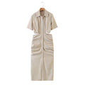 Pleated waist hollow short sleeved dress