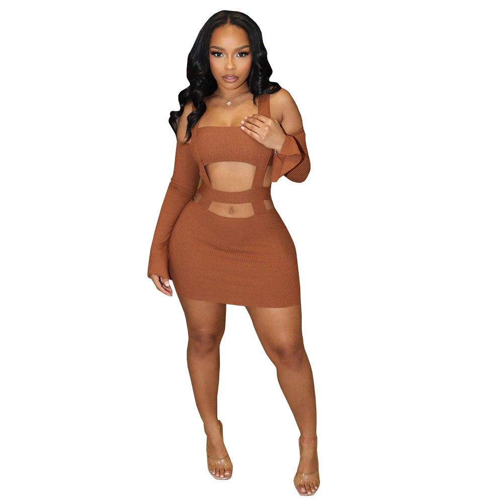 Fashion Sexy Crop Top Sleeveless Bodycon Mini Dress with Cutout Details