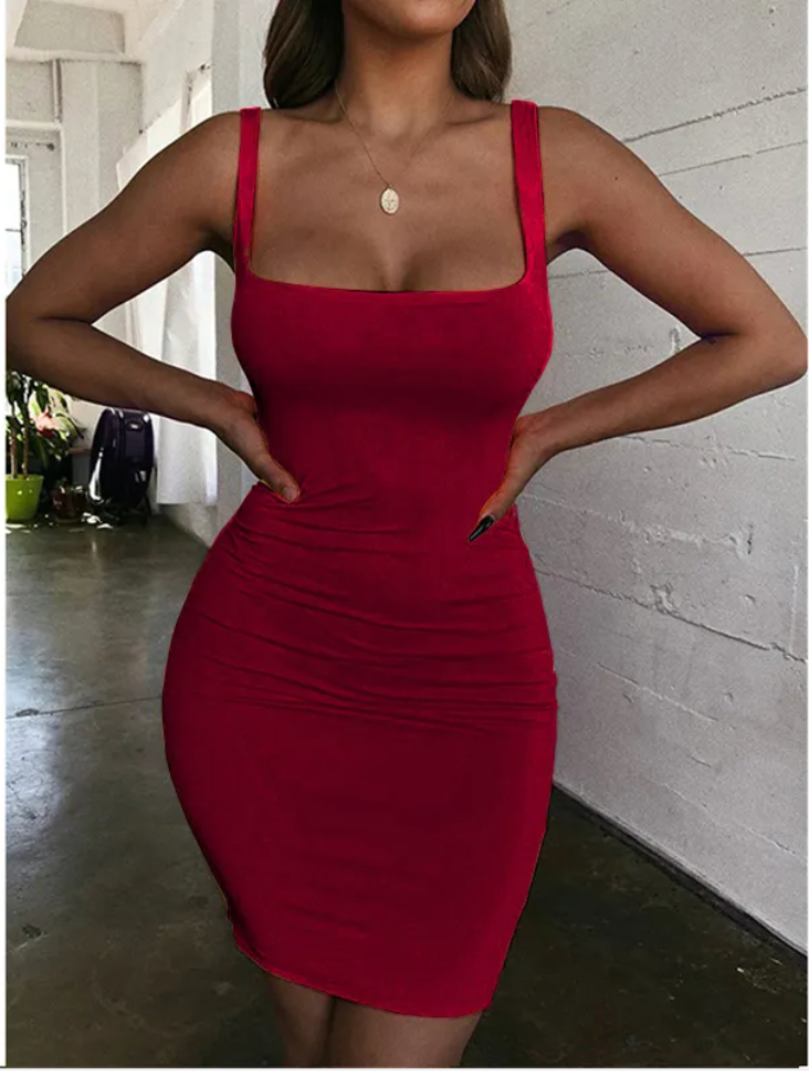 Sexy Solid Color Bodycon Vest Dress