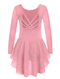 Arshiner Girls Long Sleeve Ballet Leotards with Shinny Skirts Criss-Cross Back Dance Dresses