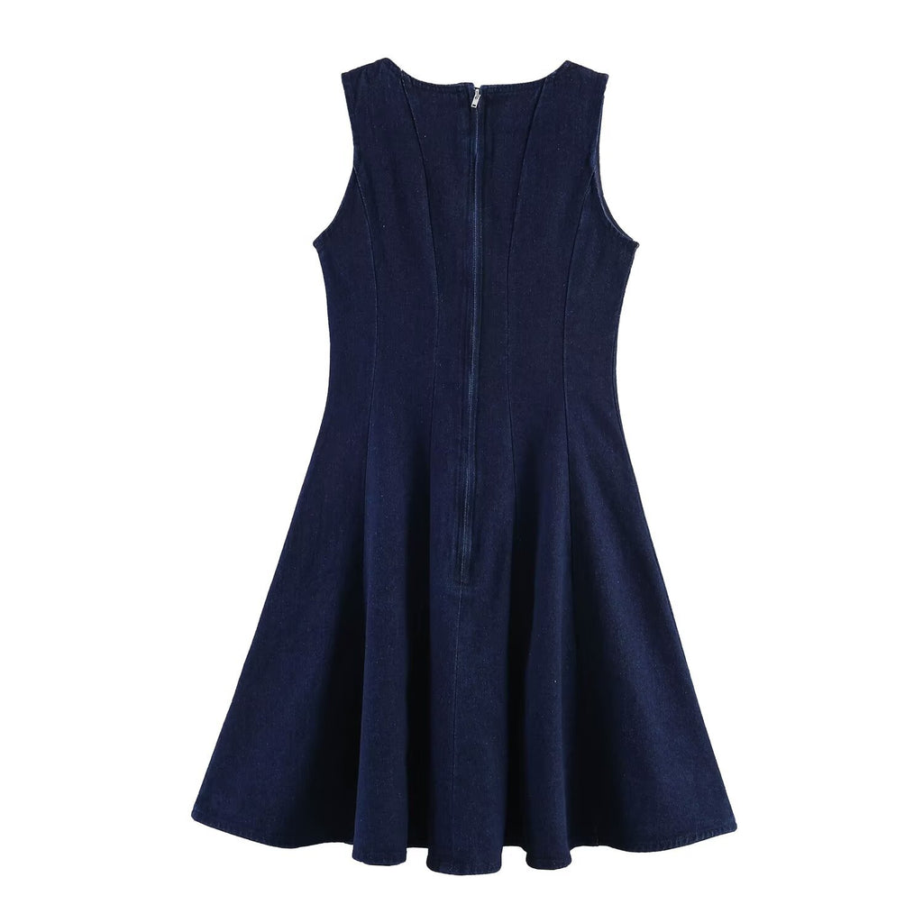Street sleeveless A-line denim dress