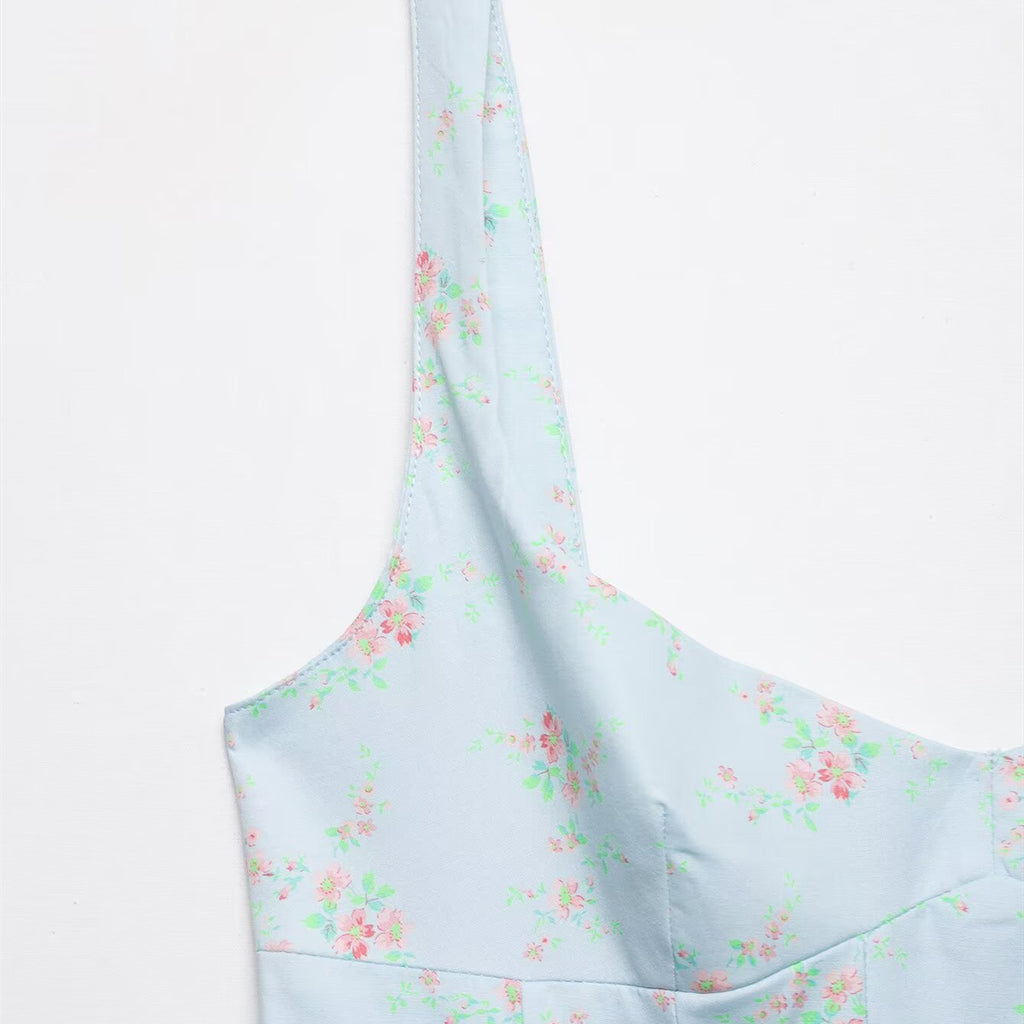 Sweet and spicy floral printed poplin short dress